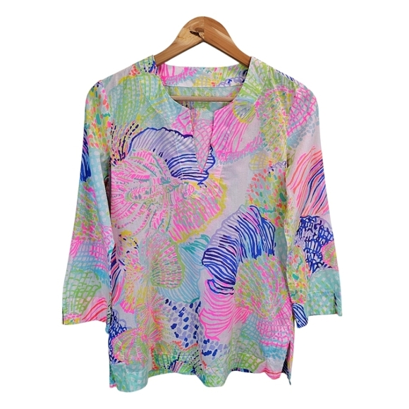 Lilly Pulitzer Womens Amelia Island May Roar Of The Seas Tunic Top Sz XS Coastal - Picture 1 of 14